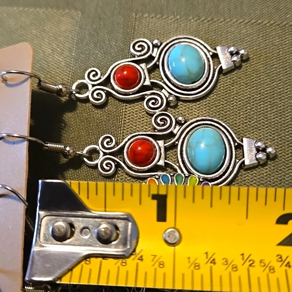 Bohemian Earring 6 pair Set - Turquoise Inlaid Studs & Dangles - Fashion-Forward